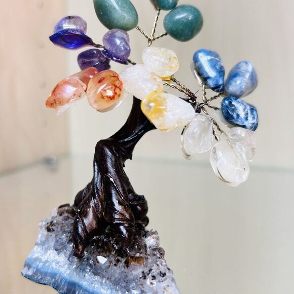 Handcrafted Gemstone Money Tree With Assorted Crystals On Amethyst Cluster - Picture 3 of 3